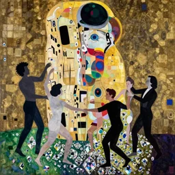 a group of people intertwined, dancing on a landscape of diamonds, in the style of nick cave, klimt, rothko