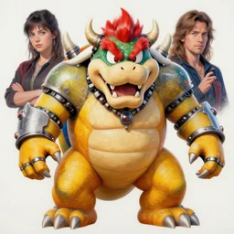 portrait of bowser from super mario wearing cybernetic power armor. intricate painting by ross tran, magali villeneuve, and jeremy mann.
