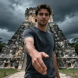 cr 1 tikal offering a handshake towards the camera, cinematic, gloomy background, realistic, digital art, character art, 8 k