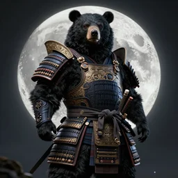 anthropomorphic, half man half asian black bear, black bear samurai, Moon Bear Samurai, epic, samurai, stunning 3d render, 8k octane beautifully detailed render, post-processing, highly detailed, intricate complexity, epic composition, magical atmosphere, cinematic lighting + masterpiece, trending on artstation, art by artgerm and greg rutkowski and alphonse mucha