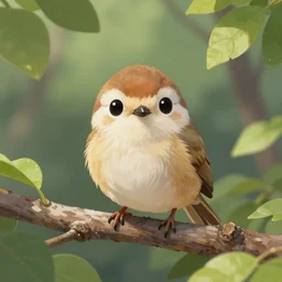 goro fujita ilustration a cute little bird, with round eyes and a beak on a branch in the leafy forest, painting by goro fujita, sharp focus, highly detailed, artstation