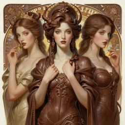 stunning suisse goddesses of chocolate portrait, fantasy, intricate, elegant, highly detailed, digital painting, artstation, concept art, smooth, sharp focus, illustration, art by krenz cushart and artem demura and alphonse mucha and tony sandoval