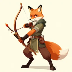 a fox ranger holding a bow, by ken sugimori, official art, poster art, dungeons and dragons, detailed, vector, trending on artstation