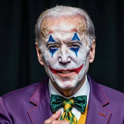 caricature of Joe Biden wearing joker makeup saying Dark Brandon