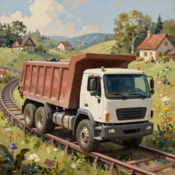 classic oil painting, a dump truck riding on a roller coaster, as a dnd character, cottagecore, highly detailed, digital illustration, concept art, smooth, sharp focus, art by greg hildebrandt, and tim hildebrandt
