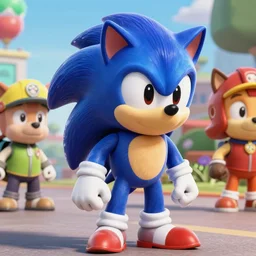 sonic with the paw patrol crossover episode, cartoon network stillframe, good looking, hd, 4 k, hdr, smooth, sharp focus, high resolution, award - winning