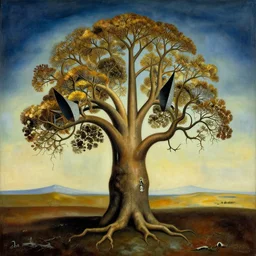 award-winning, surrealist, cubist, artwork of a tree, in the style of Salvador Dalí