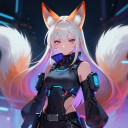 An anime digital painting of Aya Ueto as cyberpunk Kitsune with fox ears, digital painting, by Stanley Artgerm Lau, Sakimichan, WLOP and Rossdraws, digtial painting, trending on ArtStation, SFW version