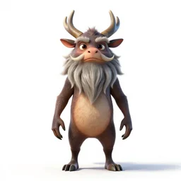 bearded kappa water spirit, stylized pixar-style 3d render, full body, standing, isolated on a pure white background, centered, whole figure in frame, sharp focus, studio lighting