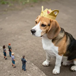beagle - king overlooking tiny human subjects