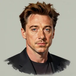 “Robert Downey Jr portrait, color vintage magazine illustration 1950”