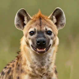 painted portrait of an anthropomorphic hyena smiling, cartoon style