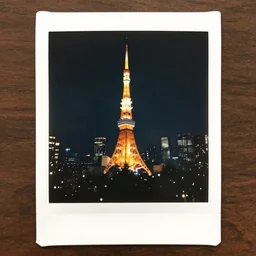 atmospheric polaroid photograph of Tokyo at night in the winter