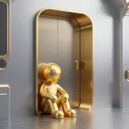 backdoor entrance to a futuristic nightclub, on the floor sits a sad golden and blue metal humanoid steampunk robots wearing and gears and tubes, eyes are glowing red lightbulbs, shiny crisp finish, 3 d render, 8 k, insaneley detailed, fluorescent colors, background is back yard of a nightclub, nightlight