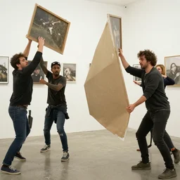 1 9 1 2 photograph of disgruntled artists throwing canvases at people developing photography technology