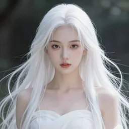 stunningly beautiful asi goddess, porcelain skin, long white hair, symmetrical, overwhelming, innocent, ethereal, live 2 d anime style, 8 k