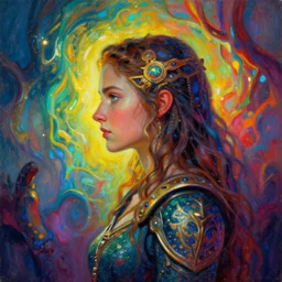 side portrait, imogen poots, paladin, fantasy, gloomhaven, luminescent, organic painting, gaudy colors, octane render, unreal engine, by greg manchess, huang guangjian, gil elvgren, sachin teng, greg rutkowski, jesper ejsing, ilya kuvshinov