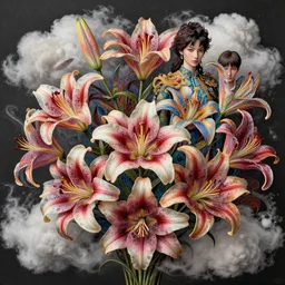 lilies and clouds : : by martine johanna and simon stalenhag and chie yoshii and casey weldon and wlop : : ornate, dynamic, particulate, rich colors, intricate, elegant, highly detailed, vogue, harper's bazaar art, fashion magazine, smooth, sharp focus, 8 k, octane render