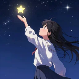 Girl reaches for the stars, anime style