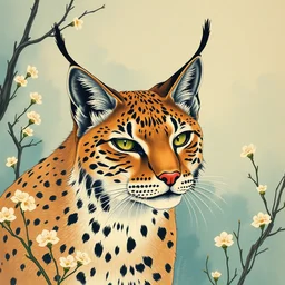 a beautiful painting lynx, by ukiyo - e award - winning art color screen printing