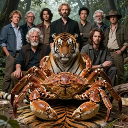 a human mixed with crab, fantasy art portrait, ultra realistic, cinematic, wide angle, tiger skin, highly detailed by boris vallejo, scott roberston, marco plouffe, neville page, aaron horkey, wayne barlowe, craig mullins, roberto ferri, hajime sorayama
