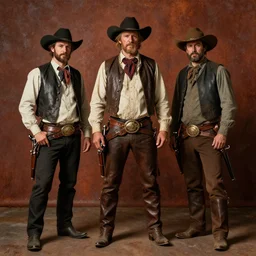 Solomon Joseph Solomon and Richard Schmid and Jeremy Lipking victorian genre painting portrait painting of Royal Dano a rugged cowboy gunfighter old west character in fantasy costume, rust background