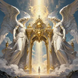 the fractal gate to heaven secured by big and tall angels, artstation