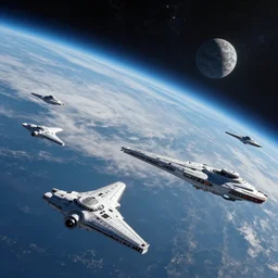 A fleet of starships. science fiction. distant future. starts. planet.