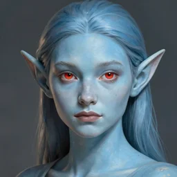 Portrait of an elf | 20 years old | light blue skin | red eyes | attractive | command presence | weathered face | highly detailed portrait | digital painting | ArtStation | concept art | smooth | sharp focus illustration | ArtStation HQ