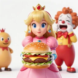 princess peach cosplaying as a hamburger, a clown cries in the background, cuil = 3