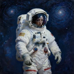 Astronaut Lonely in the Galaxy - a painting by Van Gogh. very beautiful, HD detailed. Sad lighting, miserable emotions. The Astronaut is lost in the Galaxy.