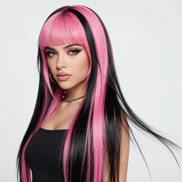 melanie martinez with pink and black mullet long hair, digital art