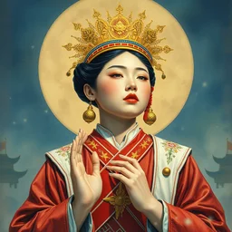 goddess of the north korea. highly detailed, digital painting, watercolor, soviet realism, engraving, artstation, concept art, smooth, sharp focus, vivid grunge, manga, illustration, unreal engine 5, 8 k, art by bilibin and kuvshinov and malevich and mucha
