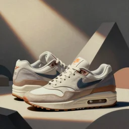 retro futuristic Nike Air Mag sneakers by syd mead, grainy matte painting, geometric shapes