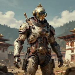 digital art of a dieselpunk thimpu, bhutan, by greg rutkowski. trending on artstation, favorites on deviantart. high quality artwork, cyberpunk style.