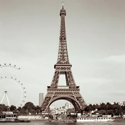 the eiffel tower in London next to the London Eye, vintage photgraph, 35mm photography