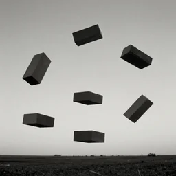 multiple flat boxes floating above the horizon, zdzislaw beksinski