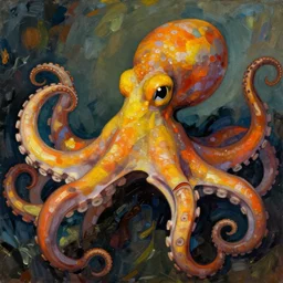 octopus portrait of yellowish orange cthulhu by greg rutkowski in the style of egon schiele