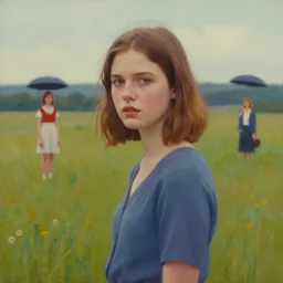 a beautiful scenic painting of a beautiful young woman that looks like imogen poots by artgerm and wlop and wes anderson and spike jonze