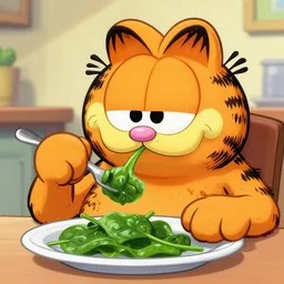 Garfield eating spinach