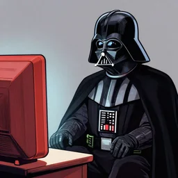 an illustration of darth vader watching tv in the style of lichtenstein