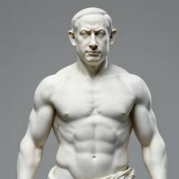 muscular greek statue with benjamin netanyahu's face, studio lighting
