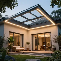 skylight with led strip lighting, realistic, wide shot, octane render, house and home, home and garden, hyper realistic, high quality, highly detailed, hd, beautiful, cinematic, 8 k, unreal engine,