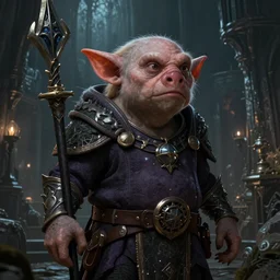 A fantasy comic book style portrait painting of a hogoblin as a Sorcerer in a atmospheric dark fortress, unreal 5, DAZ, hyperrealistic, octane render, RPG portrait, ambient light, dynamic lighting