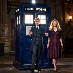 The Tenth Doctor stepping out of the Tardis with his companion Rose, artstation