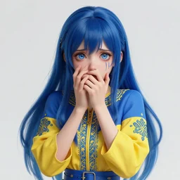a portrait of anime ukrainian blue and yellow girl, scared, concept art, trending on artstation, highly detailed, intricate, sharp focus, digital art, 8 k
