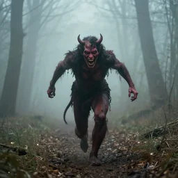being chased through the woods by a screaming demon in the fog,