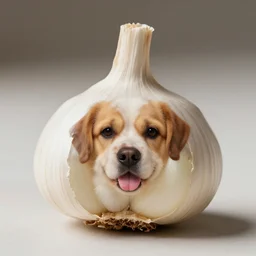 garlic clove with the face of a dog