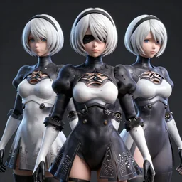 3 d render of an female robot modeled after 2 b nier automata with a large chest, trending on artstation, 3 d render, unreal engine, highly detailed