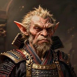 head and shoulders photo portrait of a samurai hobgoblin, d & d, fantasy, greg rutkowski, frank frazetta, alexandre chaudret, boris vallejo, michael whelan, miro petrov, hr giger, magali villeneuve, donato giancola